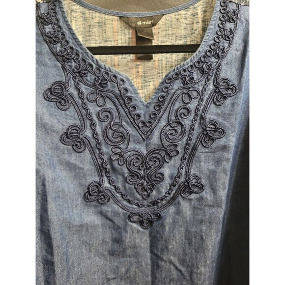 Ali Miles Plus Size 3X Denim Chambray Mixed Media Art to Wear Blouse Top - Picture 4 of 7